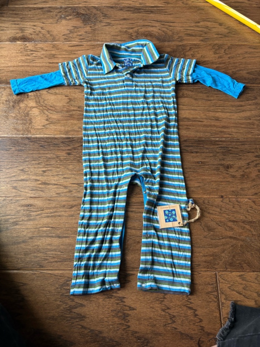 Kickee Pants Blue and Green Striped Collared One Piece Outfit